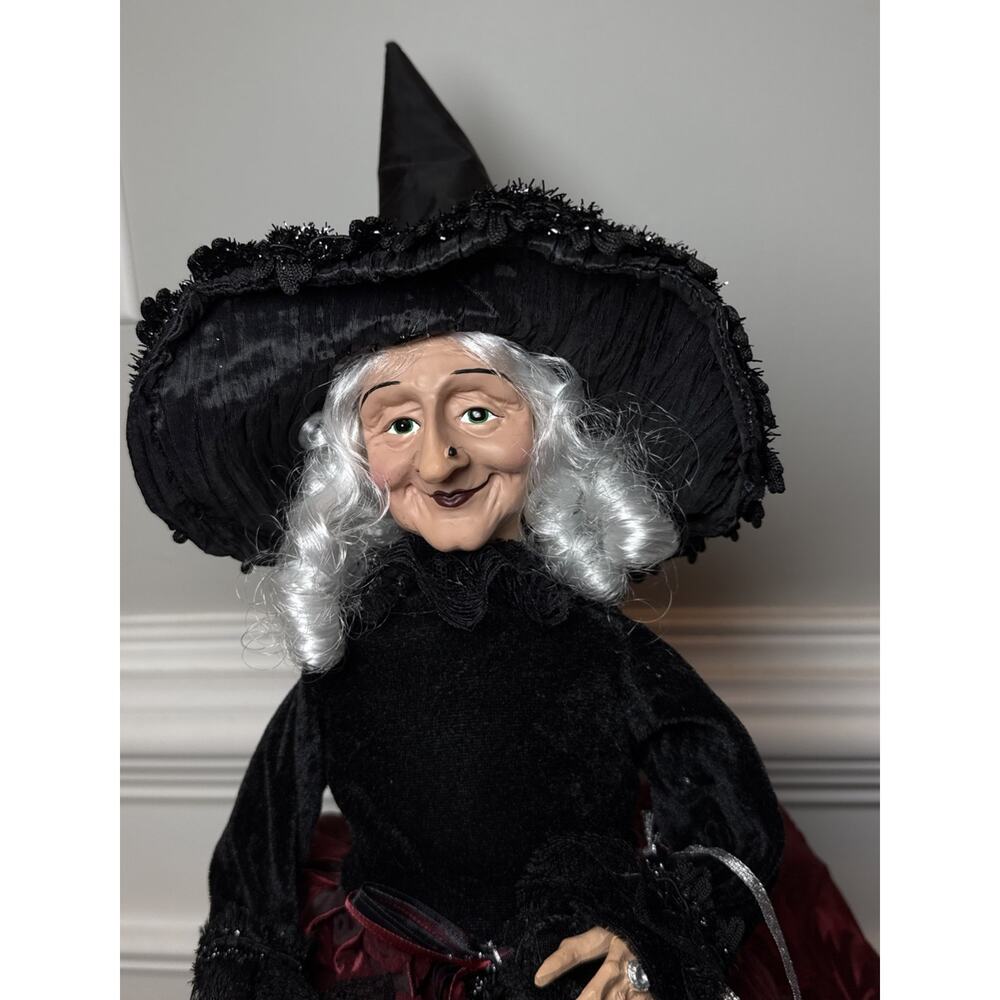Bella Lux Halloween Witch Doll 25” Burgundy Black Broom Large Decor - Picture 3 of 11